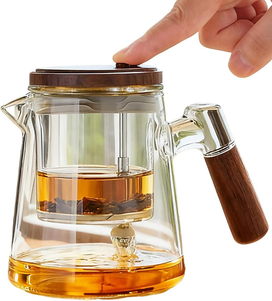 Glass Teapot With Infuser, Travel Tea Mug650ml/22oz, Portable Loose Tea Infuser, Button Press to Filter the Tea-Soup, Tea Tumbler For Outdoor and at Home