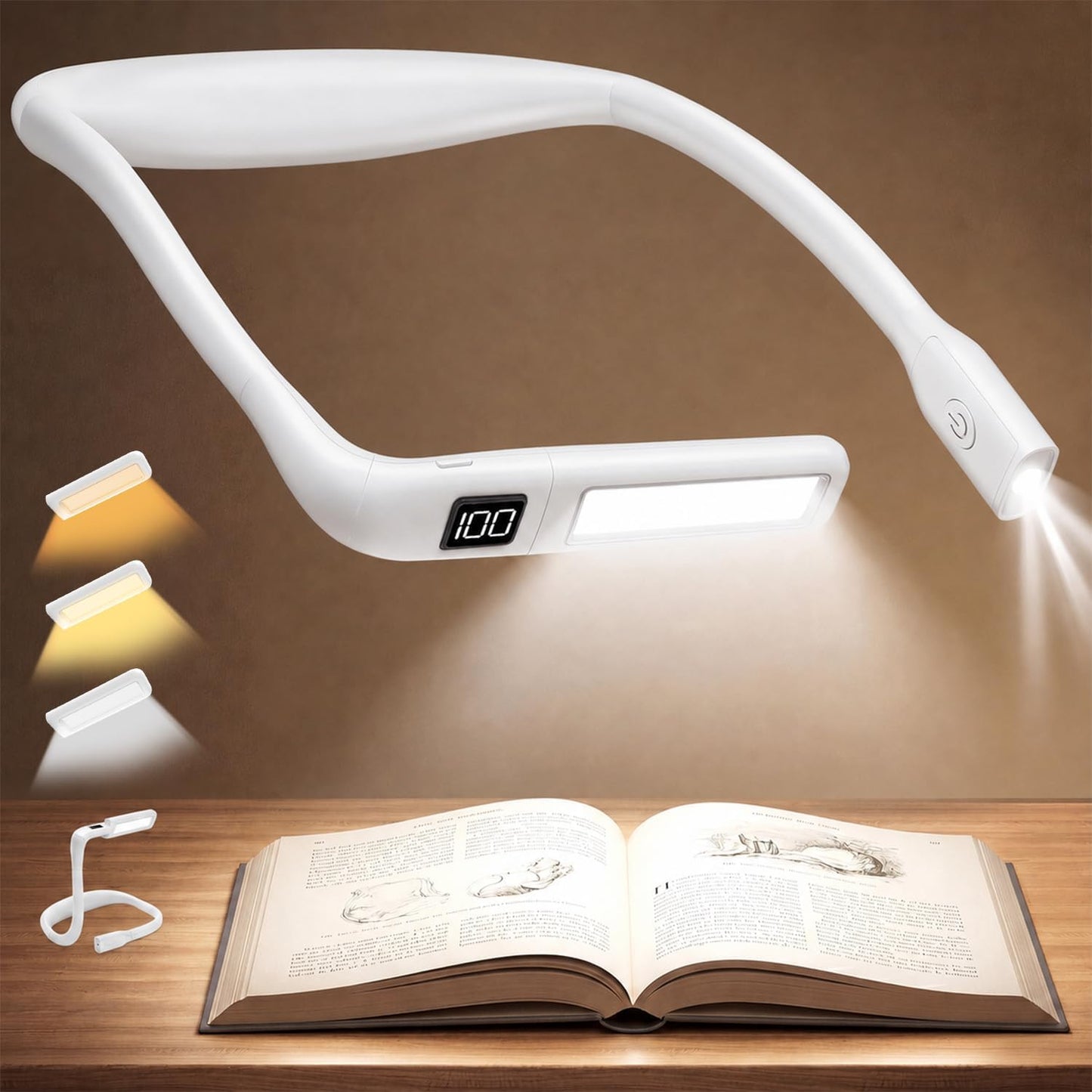 Reading Light Book Lovers Gifts: Upgraded Neck Light with Power Display & Timer, 80Hrs Rechargeable Book Lights for Reading at Night,Birthday Gifts for Readers Women, Knitting Crochet Accessories