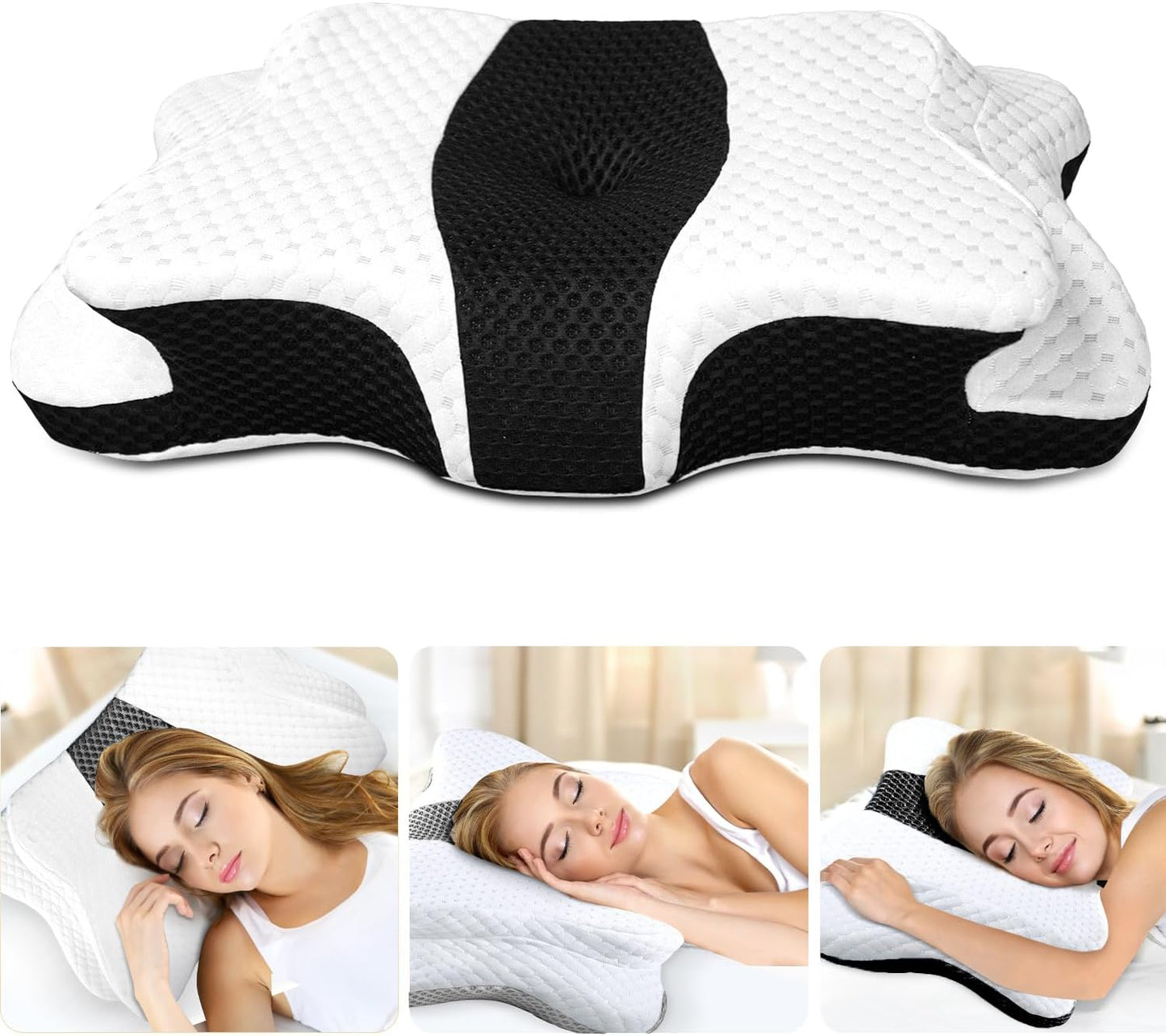 CHxxy Memory Foam Pillows, Cervical Pillow for Neck & Shoulder Pain Relief | Ergonomic Contour Bed Pillow, Soft for Side Sleep Stomach Sleeping and Back Sleeper-Queen Size&Grey