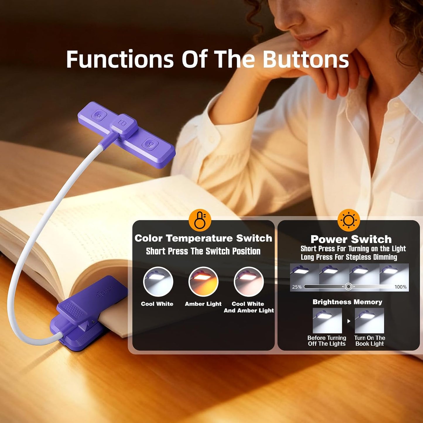VAVOFO Rechargeable Book Light Rotatable：24 LEDs Reading Light, 3-Color & 9-Brightness Book Lamp, Eye Cared 120Hrs Runtime Lightweight Clip on Led Light for Book Lovers (Black)