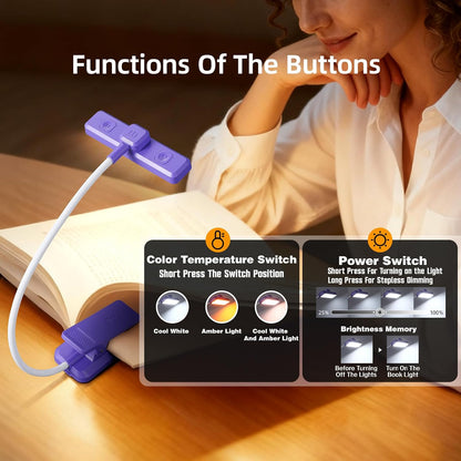 VAVOFO Rechargeable Book Light Rotatable：24 LEDs Reading Light, 3-Color & 9-Brightness Book Lamp, Eye Cared 120Hrs Runtime Lightweight Clip on Led Light for Book Lovers (Black)