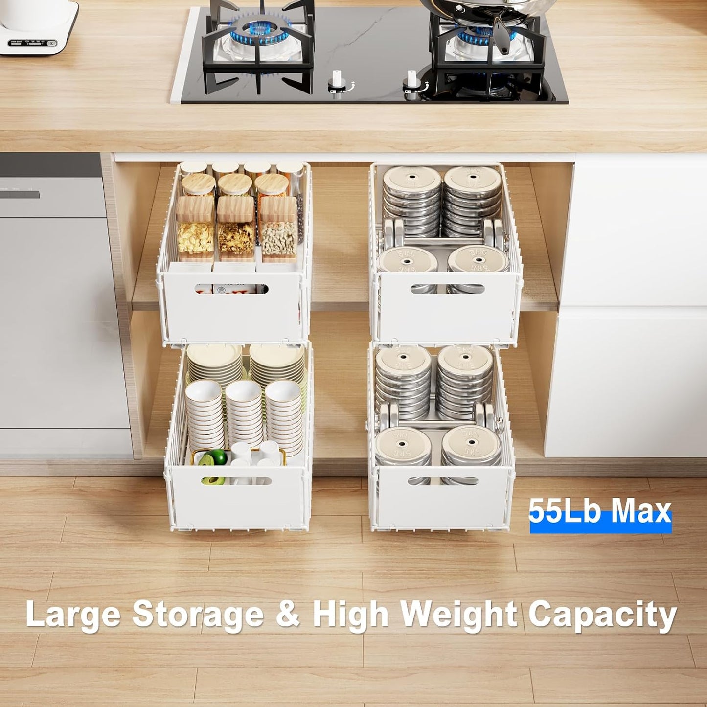 Mustorn 2 Pack Pull Out Cabinet Organizer, Slide Out Drawers for Cabinets, Peel and Stick, Heavy Duty Shelves for Kitchen, Cupboard, Pantry, Bathroom (16.5"D*11.8"W*3.94"H-Black)