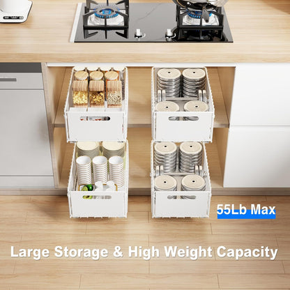Mustorn 2 Pack Pull Out Cabinet Organizer, Slide Out Drawers for Cabinets, Peel and Stick, Heavy Duty Shelves for Kitchen, Cupboard, Pantry, Bathroom (16.5"D*11.8"W*3.94"H-Black)