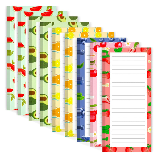 9 Pack Magnetic Notepads for Refrigerator, Magnetic Notepads for Refrigerator, Fruit Design Grocery List Pad for Fridge, Full Magnet Back Shopping Lists, 25 Sheets Per Note Pads