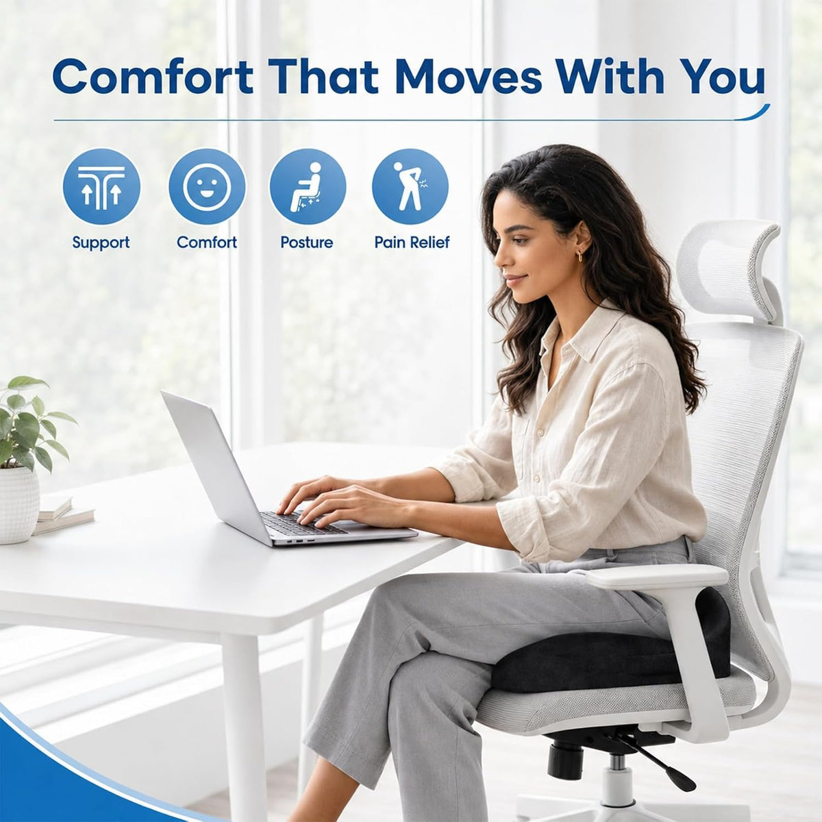 Memory Foam Seat Cushion for Office Chair & Car Seat, Black