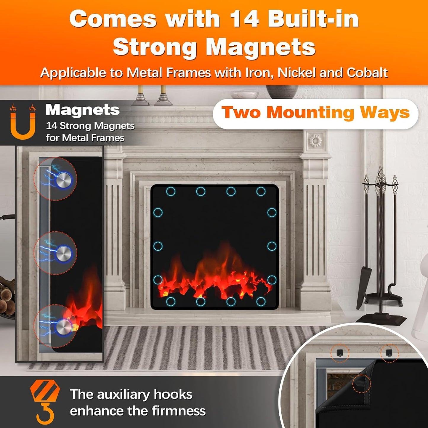 Magnetic Fireplace Cover, Fireplace Blocker Blanket Stops Heat Loss36"x32" | Indoor Fireplace Draft Stopper Cover Keep Drafts Out with Built-in 12 Strong Magnet for Iron Fire place Frame