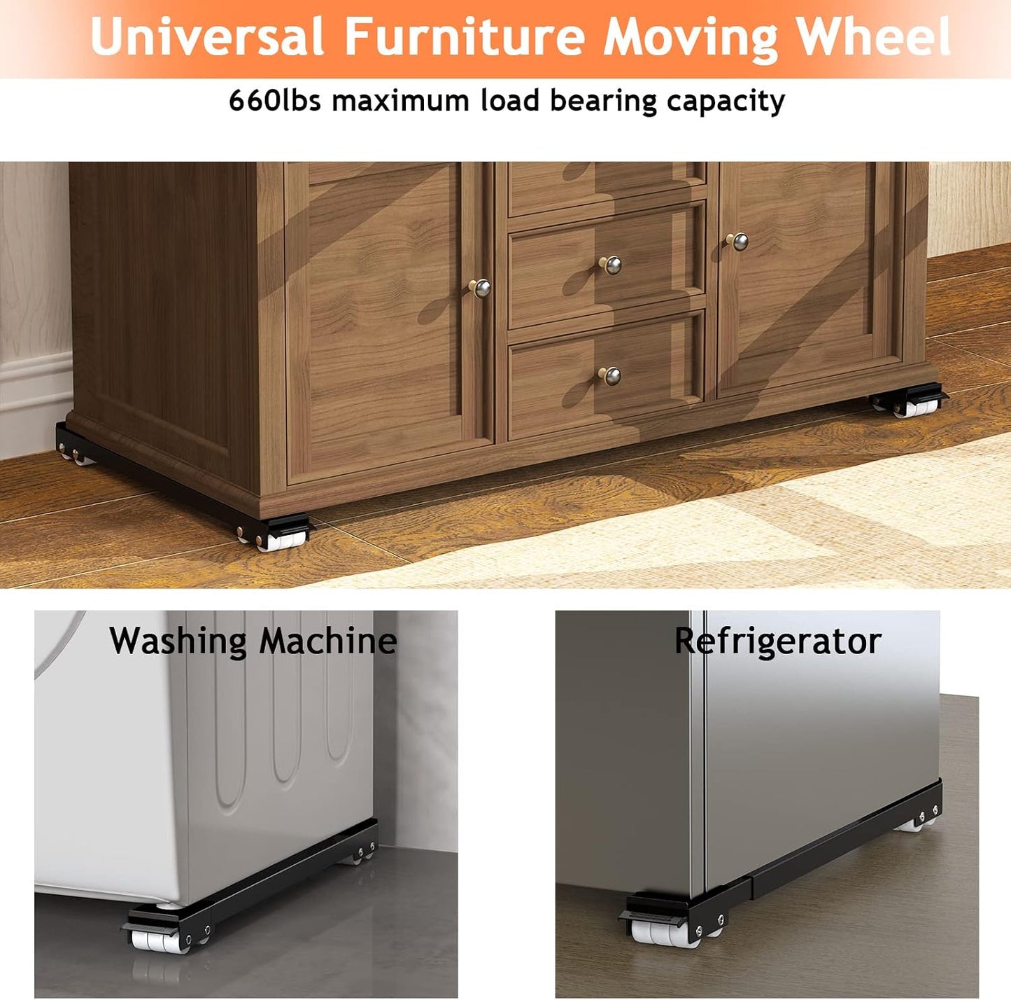 Ronlap Furniture Washing Machine Dolly Extendable Appliance Rollers, White | Heavy duty stand wheels for washing machine, refrigerator. Low profile mover dolly for washer and dryer, fridge & appliances