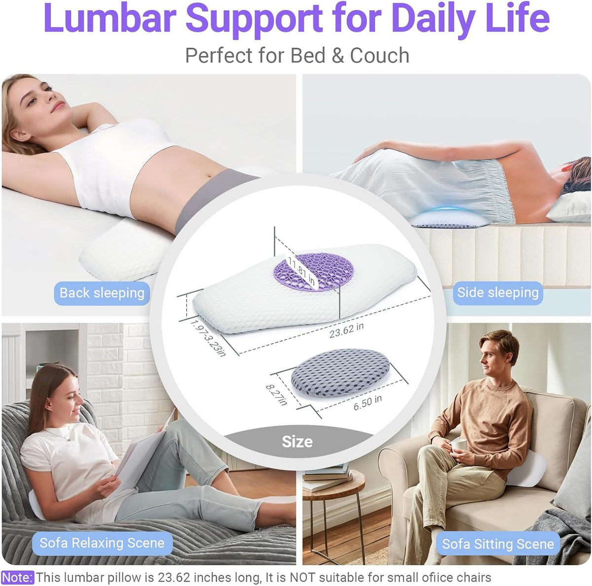 Lumbar Support Pillow for Sleeping, Memory Foam Lower Back Pillow with Adjustable Height Pad, Removable Washable Cover, Ergonomic Lumbar Cushion for Bed, Couch, Gift Box