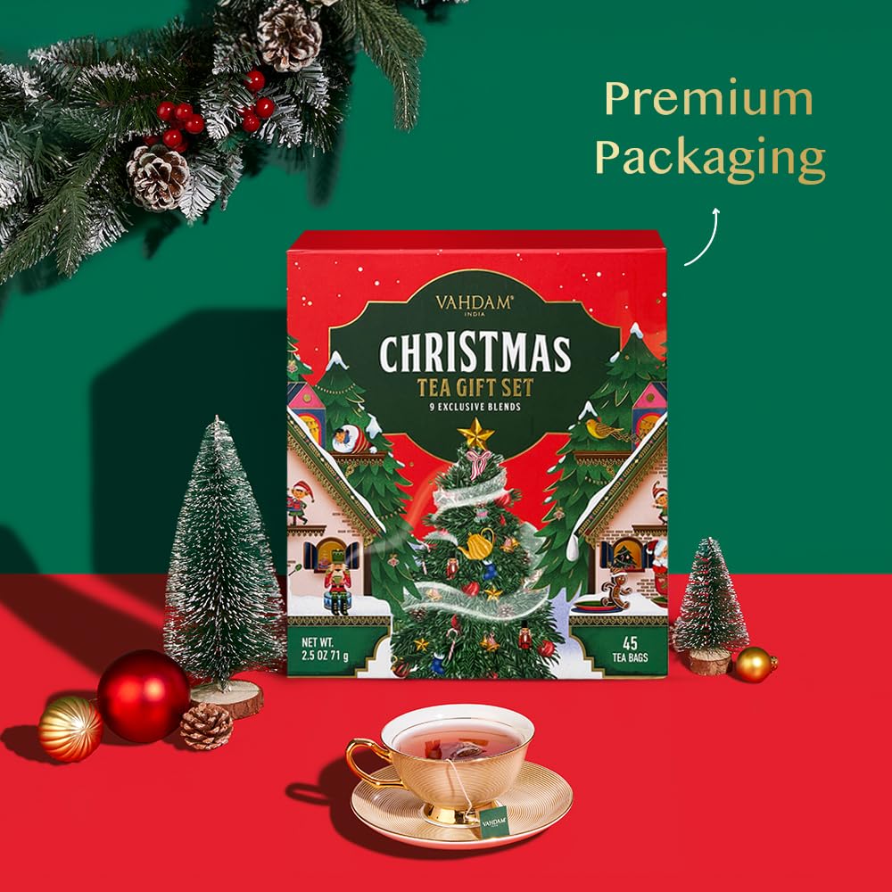 VAHDAM, Assorted Herbal Tea Sampler (18 Tea Bags, 9 Flavors) Caffeine-Free, Non-GMO | Double Infusion, Individually Enveloped Tea Bags | Herbal Tea Assortmen
