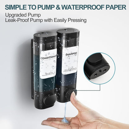Shampoo Conditioner Shower Soap Dispenser 3 Chamber Wall Mount Black | Refillable. Leakproof 900ml. No-Drill Wall Mount. Soap, Shampoo, Conditioner, Body Wash, Shower Gel, Bathroom Set. BPA-Free.