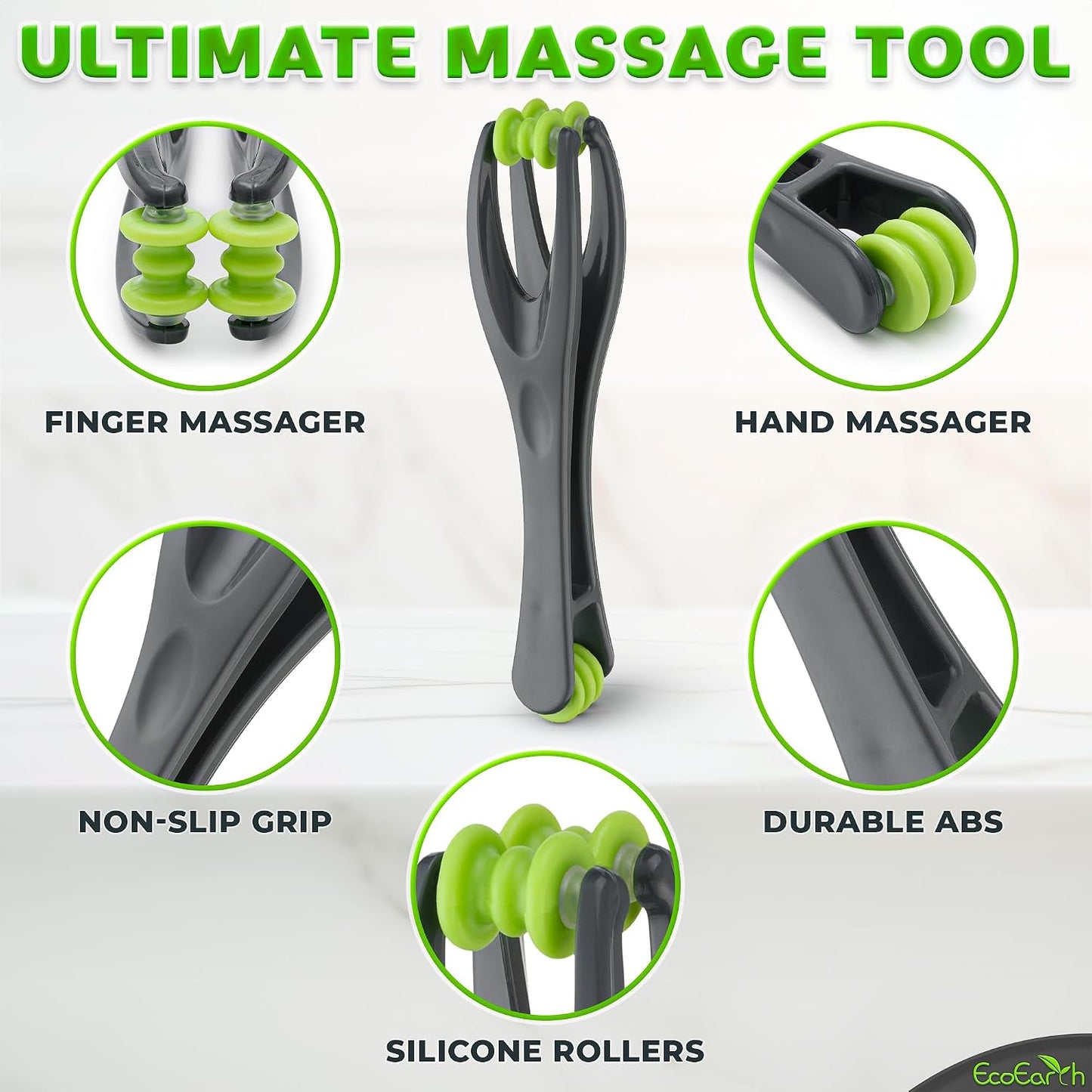 EcoEarth Finger & Hand Massager for Deep Tissue Comfort - Acupressure Massage Rollers for Arthritis, Carpal Tunnel, Stress & Pain Relief - Dual Sided Massage Therapy for Hands, Palm & Wrist