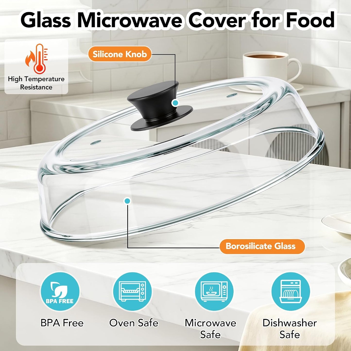 AUFKXOO 10 inch Glass Microwave Cover for Food,2-in-1 Microwave Splatter Cover with Silicone Pad, Microwave Plate Lid with Vent Holes & Easy-Grip Handle