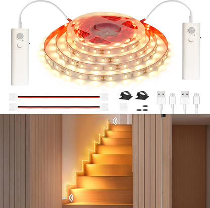 WOBANE Motion Sensor Stair Strip Lights,Rechargeable LED Closet Light,White