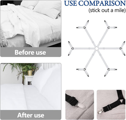 TGOOD Gift for Mum!Sheet Fasteners keepers-Adjustable Elastic Bed Sheet Holder Straps for Full,Queen,King Twin Bed,6 Way Cross Sheet Clips Suspenders Band,Fitted Round and Square Mattresses.(black)