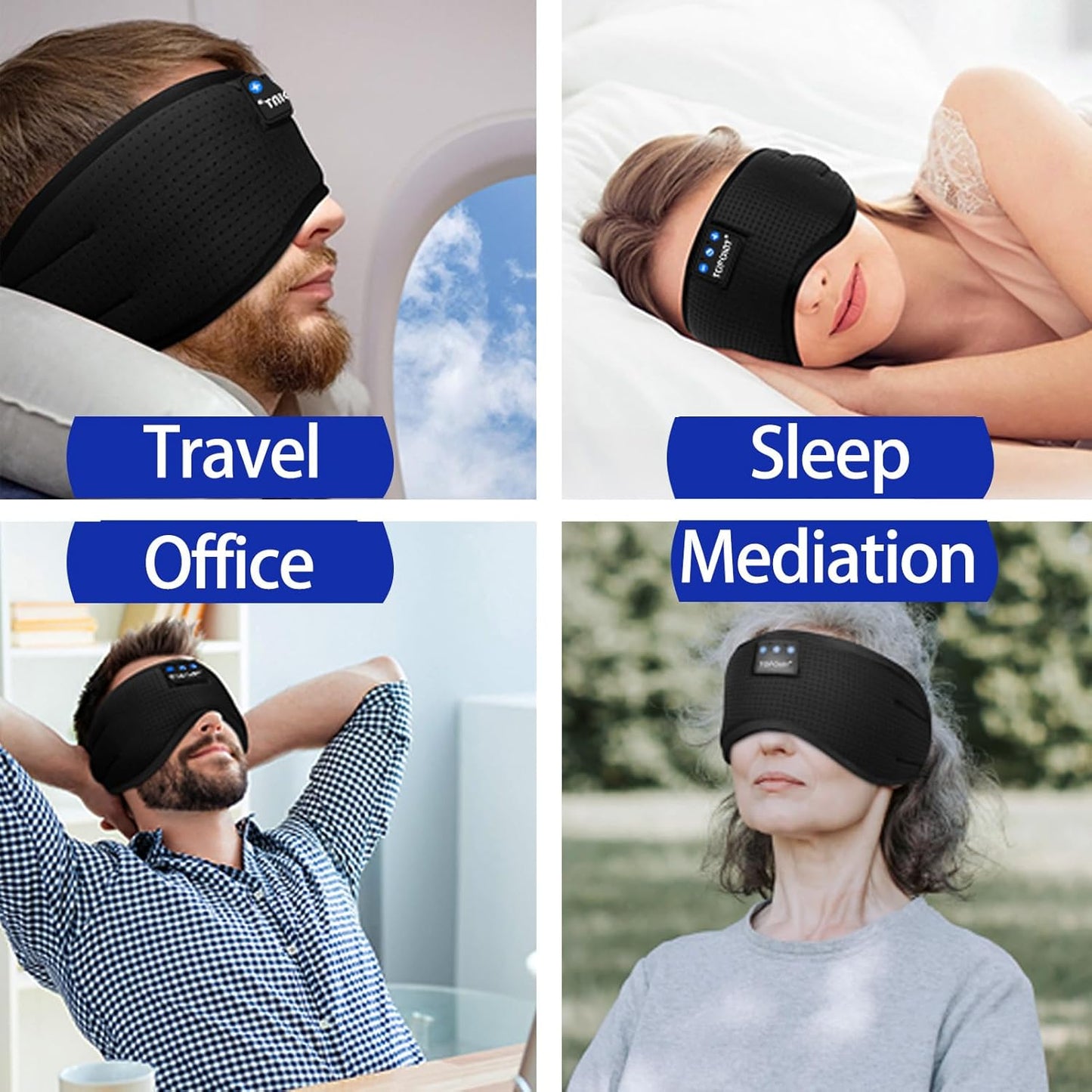 TOPOINT Sleep Mask with Bluetooth Headphones, 3D Eye Mask for Sleep Headphones with White Noise, Total Blackout, 5.4 Bluetooth, Timer, 15 Hours for Women Men, Travel, Meditation, Nap, CPAP Users