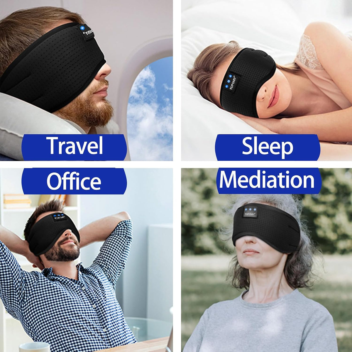 TOPOINT Sleep Mask with Bluetooth Headphones, 3D Eye Mask for Sleep Headphones with White Noise, Total Blackout, 5.4 Bluetooth, Timer, 15 Hours for Women Men, Travel, Meditation, Nap, CPAP Users