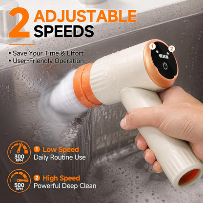 Electric Spin Scrubber,Cordless Shower Scrubber,Dual Speed | 6 Replaceable Brush Heads,Large Capacity Battery,4 Section Adjustable Handle,Cleaning Brush for Bathroom Shower Bathtub