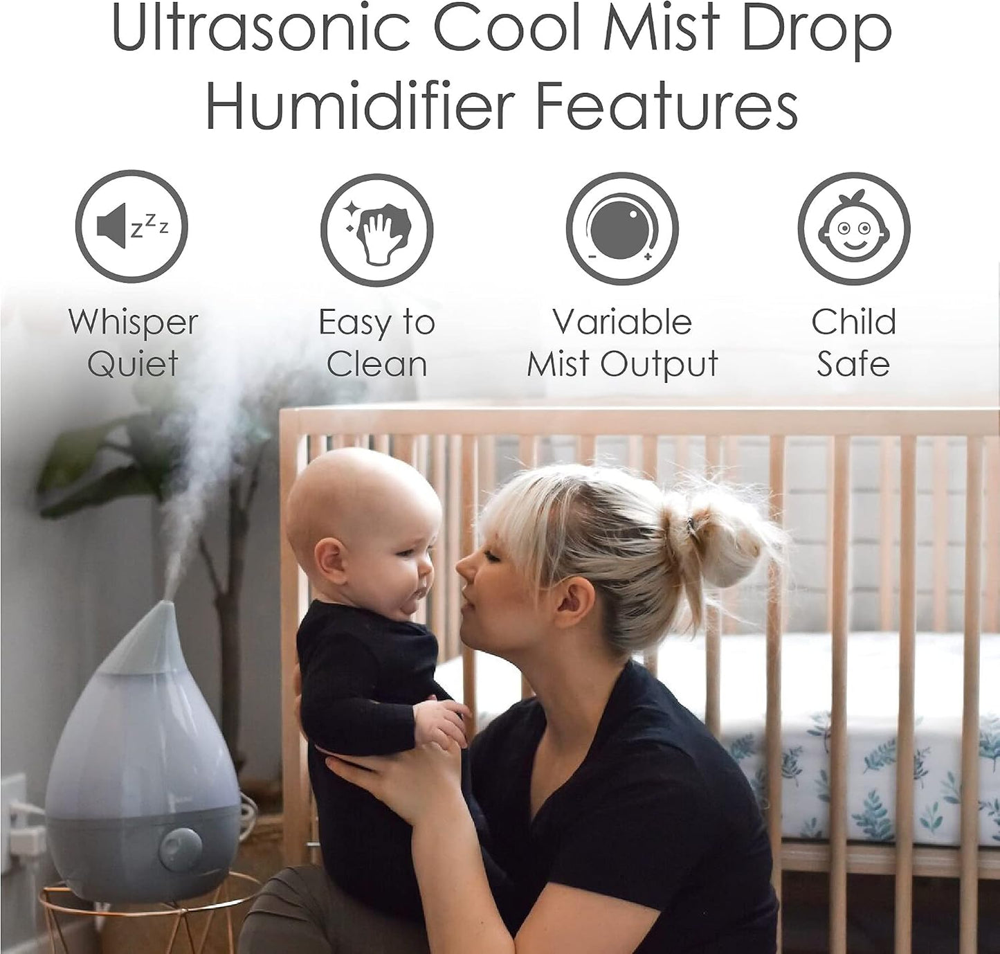 Crane Ultrasonic Cool Mist Humidifier for Bedroom, Baby Nursery, Kids Room, Plants, or Office, Large 1 Gallon Tank, Filter Optional, Blue and White