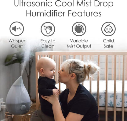 Crane Ultrasonic Cool Mist Humidifier for Bedroom, Baby Nursery, Kids Room, Plants, or Office, Large 1 Gallon Tank, Filter Optional, Blue and White