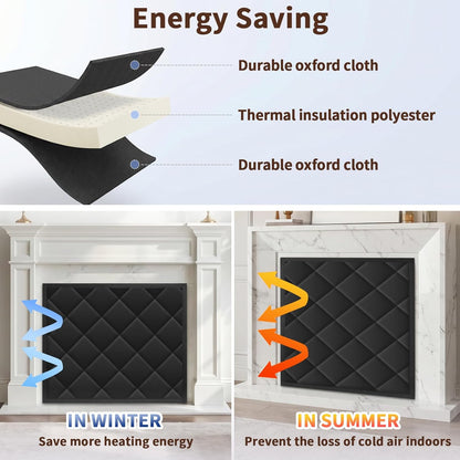 Fireplace Draft Cover, Fireplace Blocker Blanket with Hook and Loop Tapes, Indoor Fire Place Draft Stopper for Heat Loss Insulation Black 39" W x 32" H