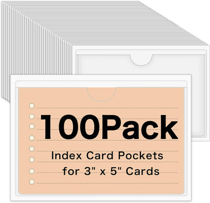 36 Pack 3" x 5" Adhesive Index Card Holders Clear PVC Label Holders | Top-loading label pockets, removable adhesive, clear PVC, for bins, shelves, totes, library and office use