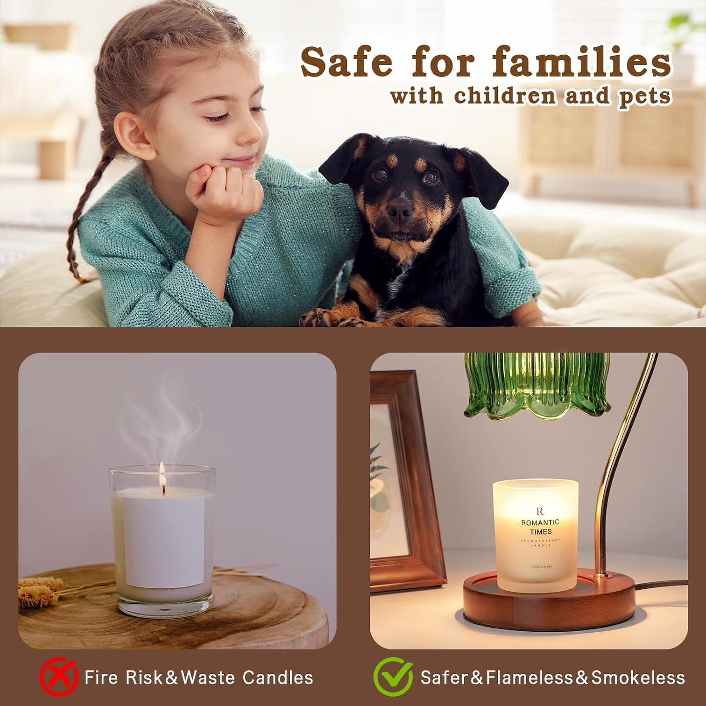 Funistree Flower Candle Warmer Lamp with Timer, Dimmable Candle Lamp Warmer, Christmas Birthday Gifts for Women Mom Her, Housewarming Home Decor, Lotus Wax Warmer for Yankee Candles - Lily Amber