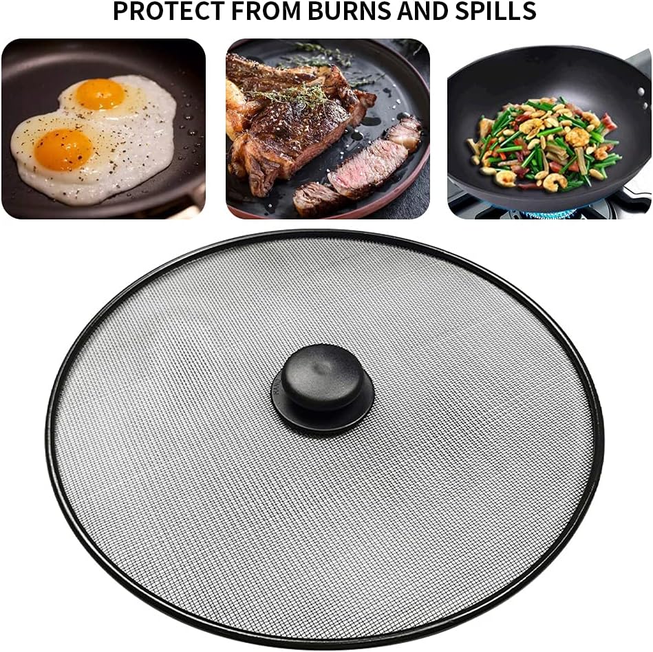 Splatter Screen, Frying Pan Splatter Screen, Splash Guard Lid with Knob, Extra Fine Mesh Splash Guard Pot Lid,Iron Coating Grease Guard Frying Pan Cover for Cooking(size:29cm)