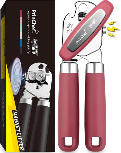 PrinChef Manual Can Openers with Magnet, No-Trouble-Lid-Lift, Handheld Can Opener Smooth Edge with Sharp Blade, Large Effort-Saving Handles, Easy Grip & Heavy Duty, Black