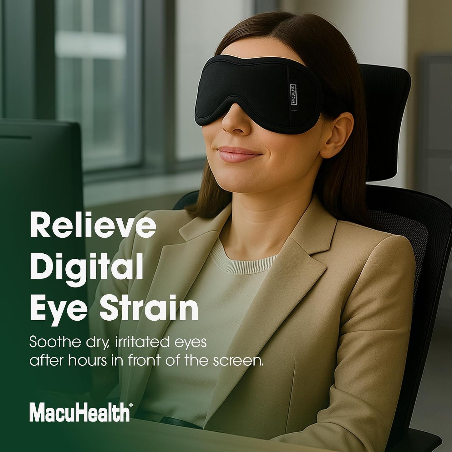 MacuHealth MacuMask Essential Moist Heat Eye Compress SterilEyes Technology | Adjustable fit system, Dual temperature application, Even heat distribution, Travel-friendly design, Comfort-focused wear