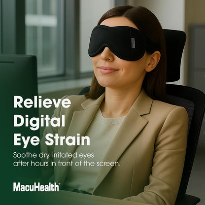 MacuHealth MacuMask Essential Moist Heat Eye Compress SterilEyes Technology | Adjustable fit system, Dual temperature application, Even heat distribution, Travel-friendly design, Comfort-focused wear