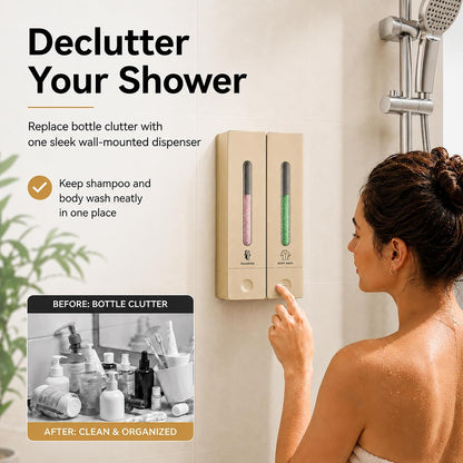Shampoo and Conditioner Dispenser - Wall-Mounted 3-Chamber Shower Soap Dispenser, No-Drill, 1200ML Capacity, for Bathroom & Hotel