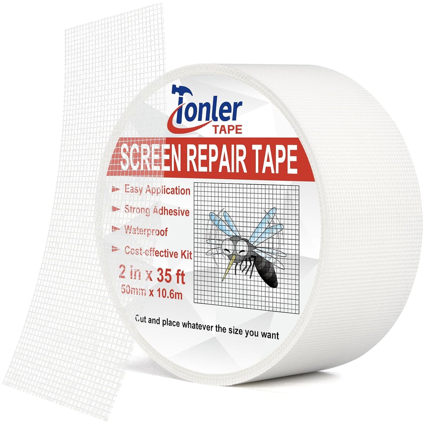 Gray Fiberglass Screen Mesh Patch Tape 2" x 35FT Strong Adhesive Repair Kit | Strong adhesive fiberglass mesh repair kit for screen holes and tears, easy to cut and apply, waterproof indoor outdoor