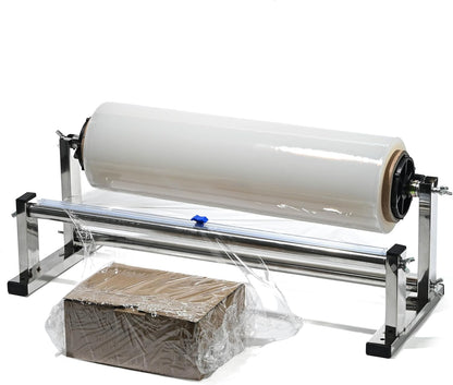 Plastic Wrap Dispenser with Cutter, 4.0-17 inch Stretch Wrap Dispenser, Manual Stretch Film Dispenser, Stainless Steel Plastic Wrap Dispener, Predrilled Holes for Table Wall Floor Mount