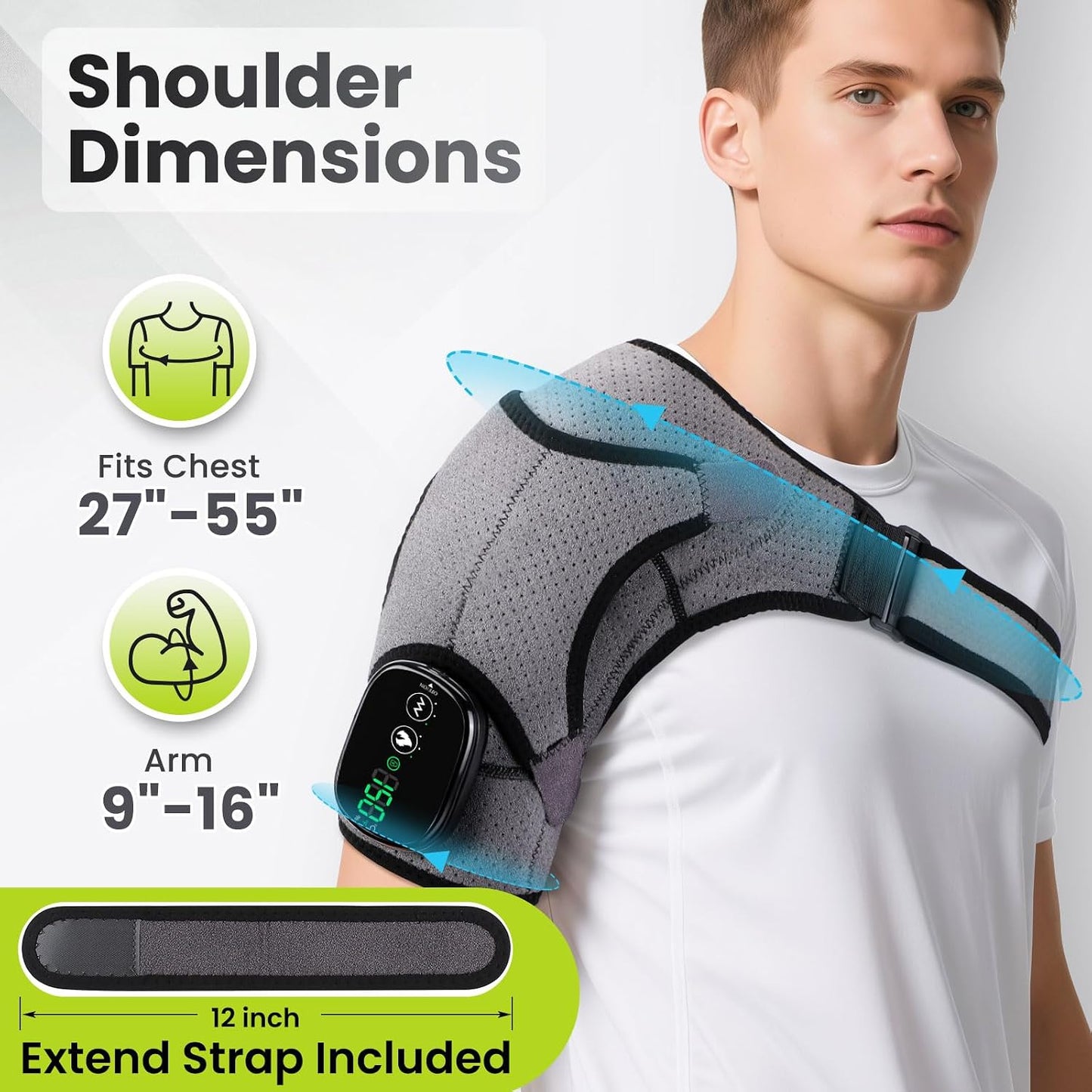 Cordless Shoulder Heating Pad with Vibration for Rotator Cuff Pain Relief, Arm Heated Massage Pad, Shoulder Support Brace with 3 Heating Levels & Vibration, Left or Right