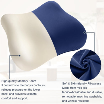 Lumbar Support Pillow for Office Chair Memory Foam Lumbar Cushion with Removable Cover Soft Back Support Pillow Suitable for Car, Couch, Gaming, Dark Blue