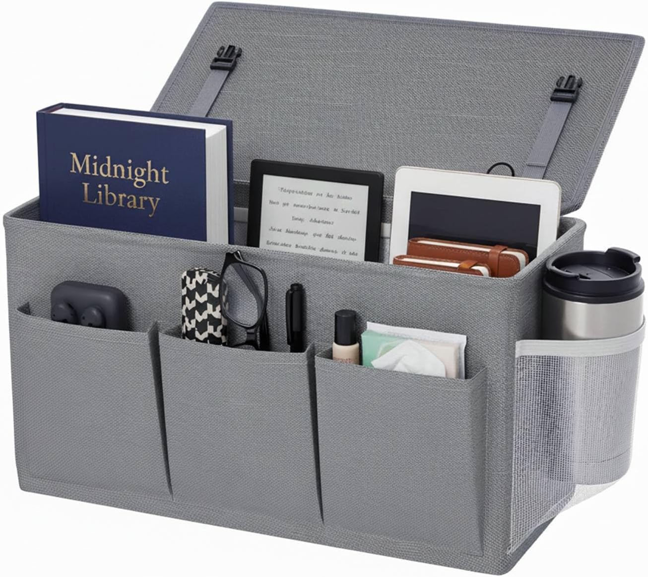 Bedside Caddy Storage 6 Pockets Water Bottle Holder Hanging Grey
