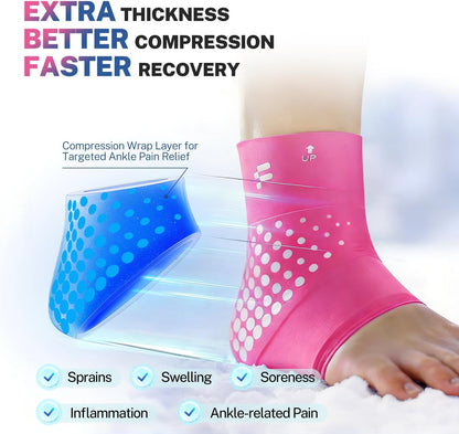 Ankle Ice Pack Wrap, Long-Lasting Cold Compression for Ankle Recovery | Thickened Gel, Stays Cold Longer, Soft After Freezing, Full Wrap Cooling, Reusable Cold & Hot Therapy, Easy to Slip On