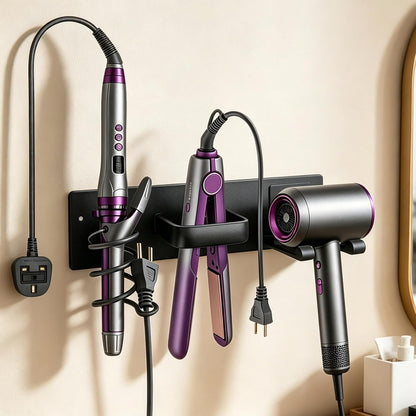 Hair Dryer Holder Wall Mount, Easy Assemble Hair Tool Organizer | 3 in 1 Metal Dryer Rack with Blow Dryer Holder & Curling Iron & Straightener Storage for Salo ＆ Bathroom (Matte Black)
