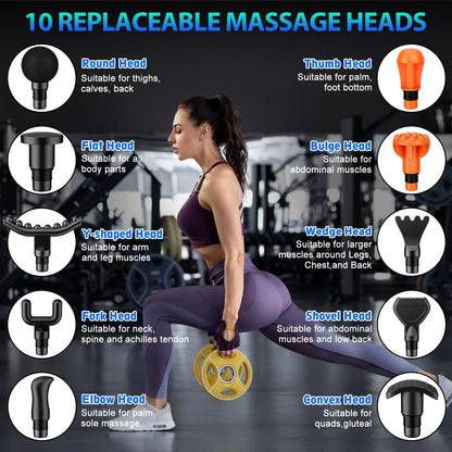 TOLOCO Massage Gun, Deep Tissue Back Massage for Athletes for Pain Relief, Percussion Massager with 10 Massages Heads & Silent Brushless Motor, Relaxation Gifts for Men Women, Black