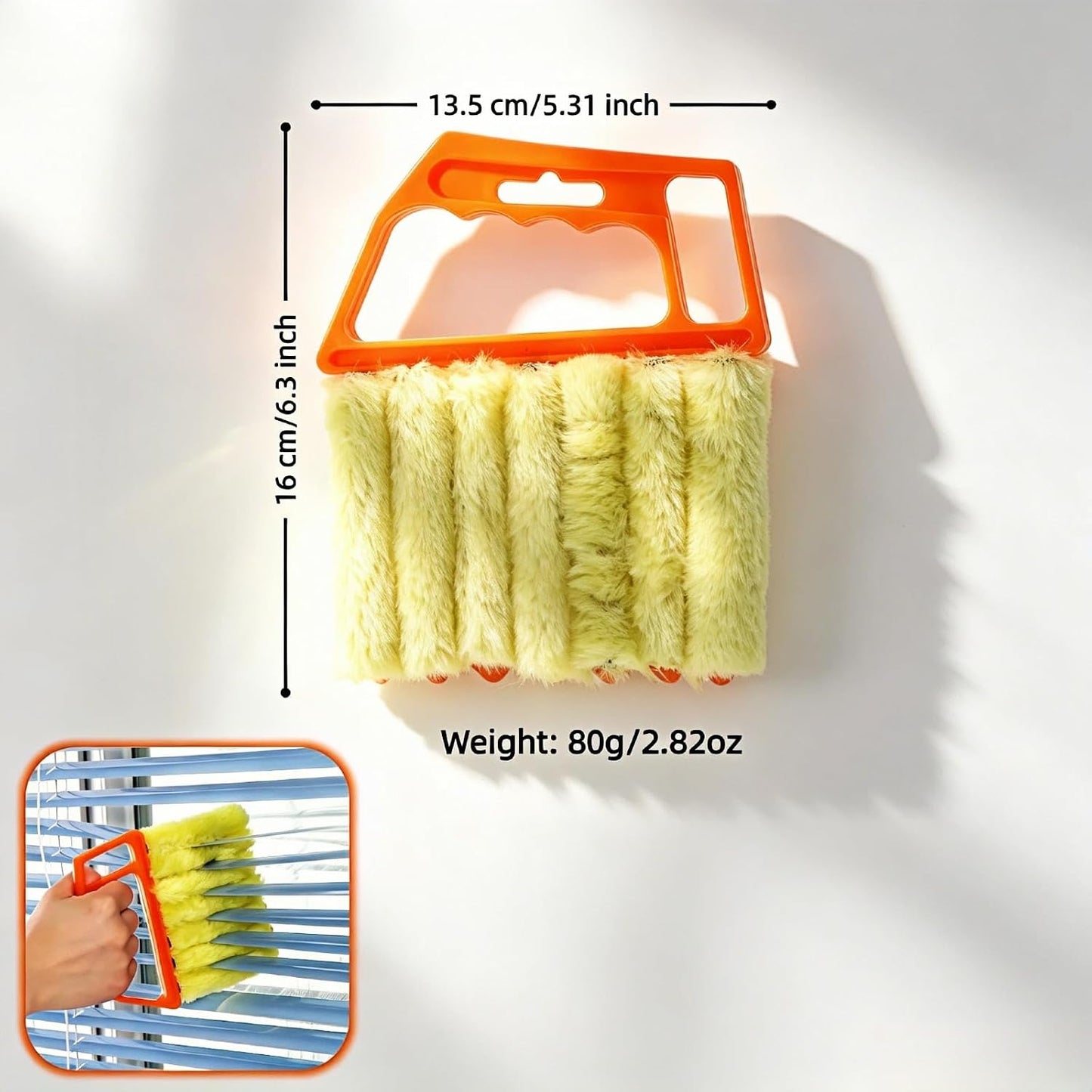 Blind Cleaner Brush with Detachable Microfiber Sleeves, Ergonomic Handle, 7-Finger Duster for Blinds, Air Vents, Car Vents, 5.31 x 6.3 Inch
