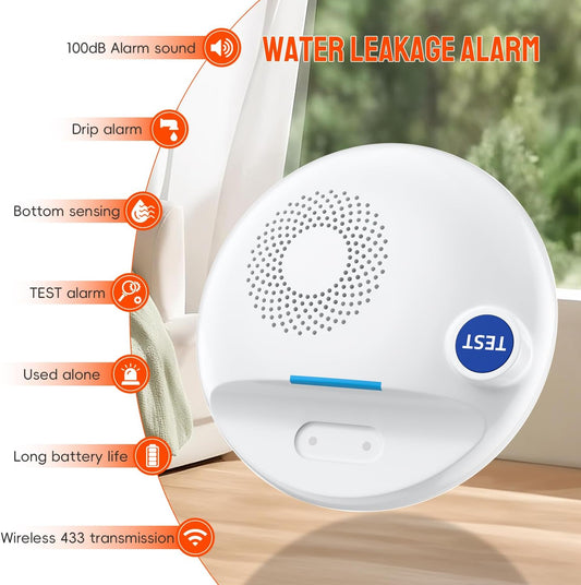 PILSAMAS Wireless Water Leak Detector, Loud Siren Water Sensor Alarm, IP67 | Top and bottom dual metal probes, Rustproof ABS plastic, Real-time drip and flood detection, Great for under sink or basement
