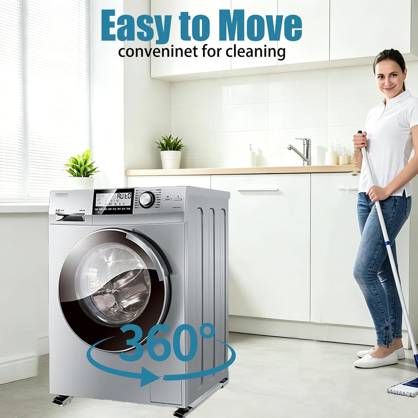 Appliances Rollers, 360°Extendable Furniture Appliance Rollers with Brake | Black Swivel Mobile Washing Machine Base for Washing Dryer Dishwashers Hold Up to 660 Lb