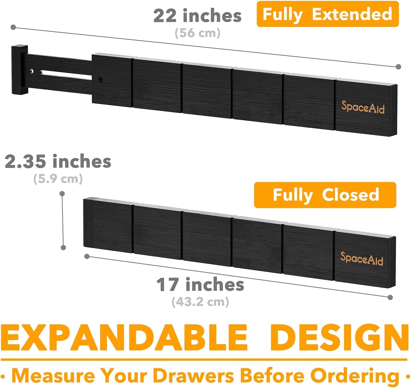 SpaceAid Bamboo Drawer Dividers with Inserts and Labels, Kitchen Adjustable Drawer Organizers, Expandable Organization for Home, Office, Dressers, 4 Dividers with 9 Inserts (17"-22" Natural)