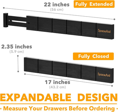 SpaceAid Bamboo Drawer Dividers with Inserts and Labels, Kitchen Adjustable Drawer Organizers, Expandable Organization for Home, Office, Dressers, 4 Dividers with 9 Inserts (17"-22" Natural)