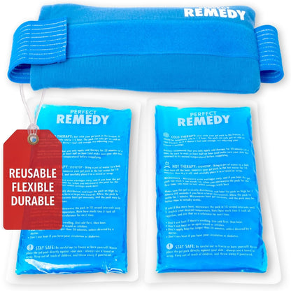 Perfect Remedy Gel Ice Packs for Injuries with Strap Cover, Flexible Hot Cold Compress, Soothing Soft Ice Packs for aid in Injuries Conditions, Alternative to Hot Water Bottles (Blue, Regular)