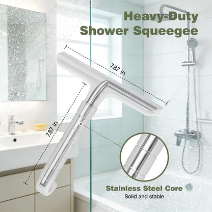 Roylvan Silicone Shower Squeegee for Glass Doors with Built-in Hook, Black | All-in-One Shower Squeegee with Ergonomic Grip, Household Window Mirror Cleaner for Bathroom Glass Kitchen Tile Wall Car