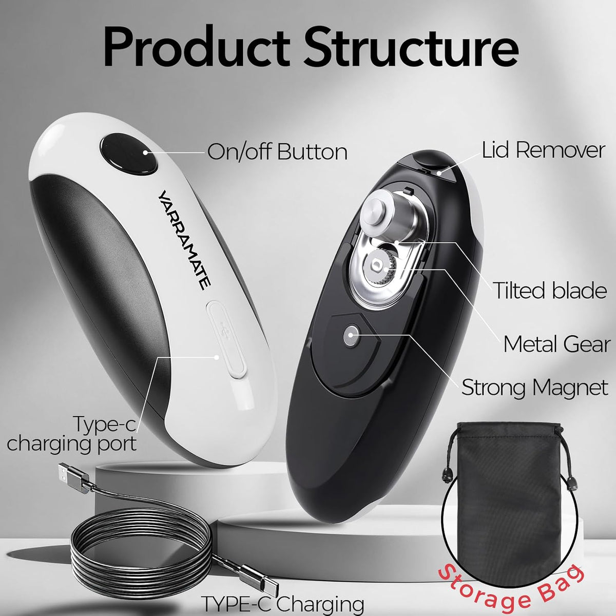 YARRAMATE Rechargeable Electric Can Opener, USB-C Smooth Edge Cutter