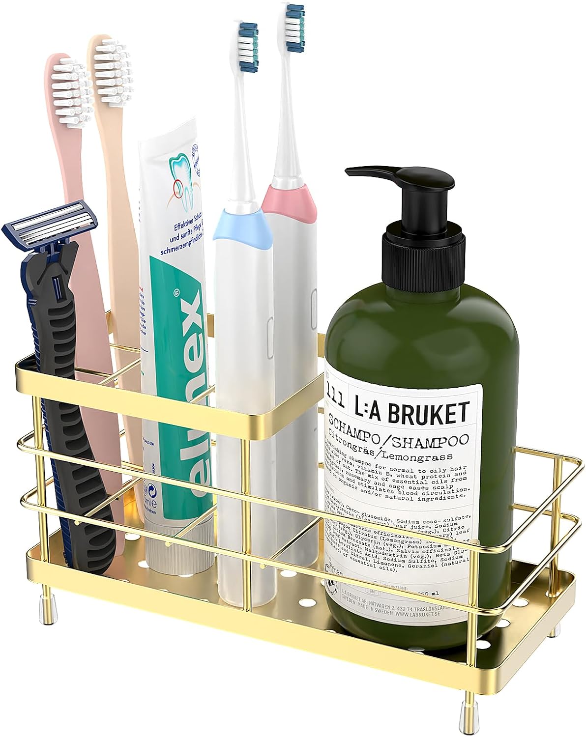 Luxspire Toothbrush Holders for Bathroom, Stainless Steel, 6 Slots, Black | Toothbrush Holders With Drainage, For Bathroom Countertop & Kitchen Sink, Bathroom Accessories