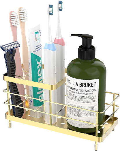 Luxspire Toothbrush Holders for Bathroom, Stainless Steel, 6 Slots, Black | Toothbrush Holders With Drainage, For Bathroom Countertop & Kitchen Sink, Bathroom Accessories