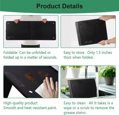 Silver Large 2 Pieces 2 Sided Stainless steel Splatter Guard for Frying Stove Top,Oil Splash Guard Cooking for Stove,Non Stick Foldable Splatter Screen